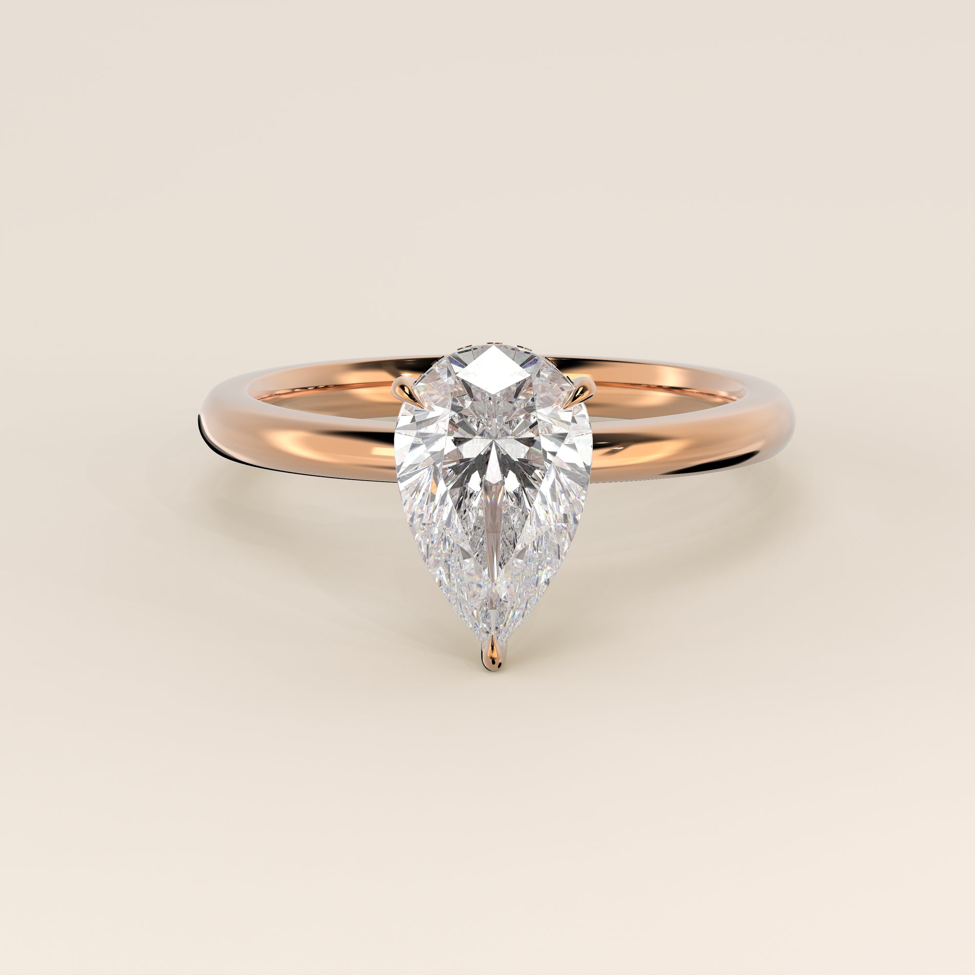 Verlobungsring mit birnenförmigem, im Labor gezüchtetem Diamanten und verstecktem Halo, Roségold