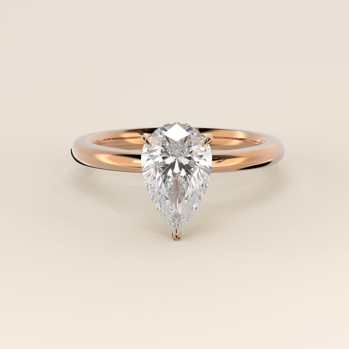Verlobungsring mit birnenförmigem, im Labor gezüchtetem Diamanten und verstecktem Halo, Roségold