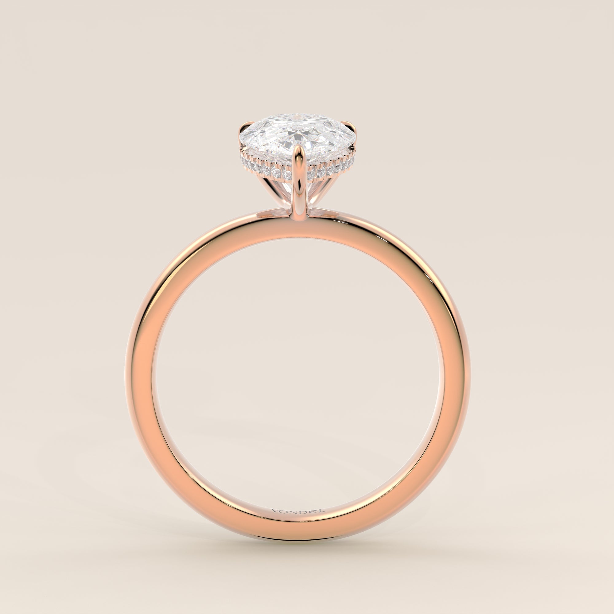 Verlobungsring mit birnenförmigem, im Labor gezüchtetem Diamanten und verstecktem Halo, Roségold