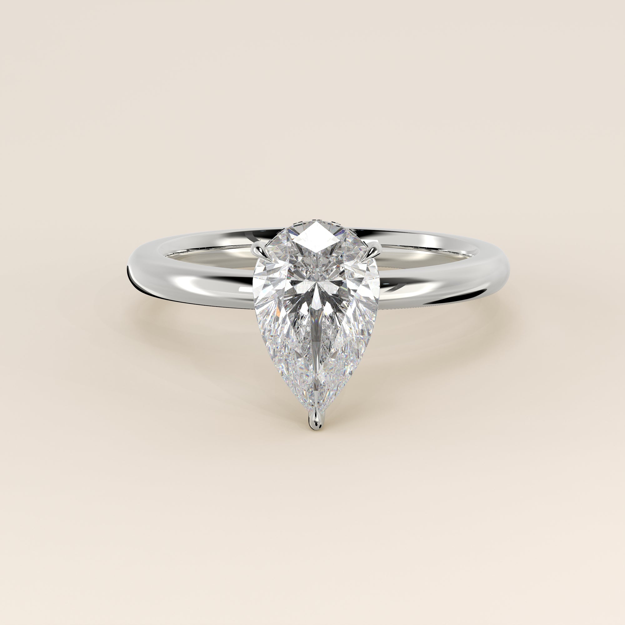 Verlobungsring mit birnenförmigem, im Labor gezüchtetem Diamanten und verstecktem Halo, Weißgold