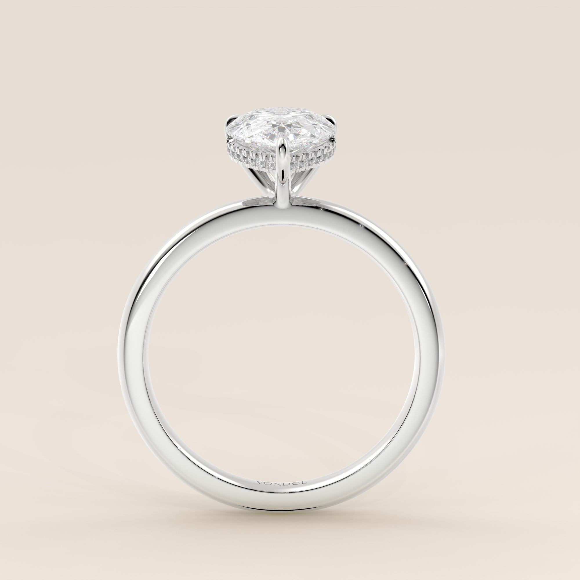 Verlobungsring mit birnenförmigem, im Labor gezüchtetem Diamanten und verstecktem Halo, Weißgold