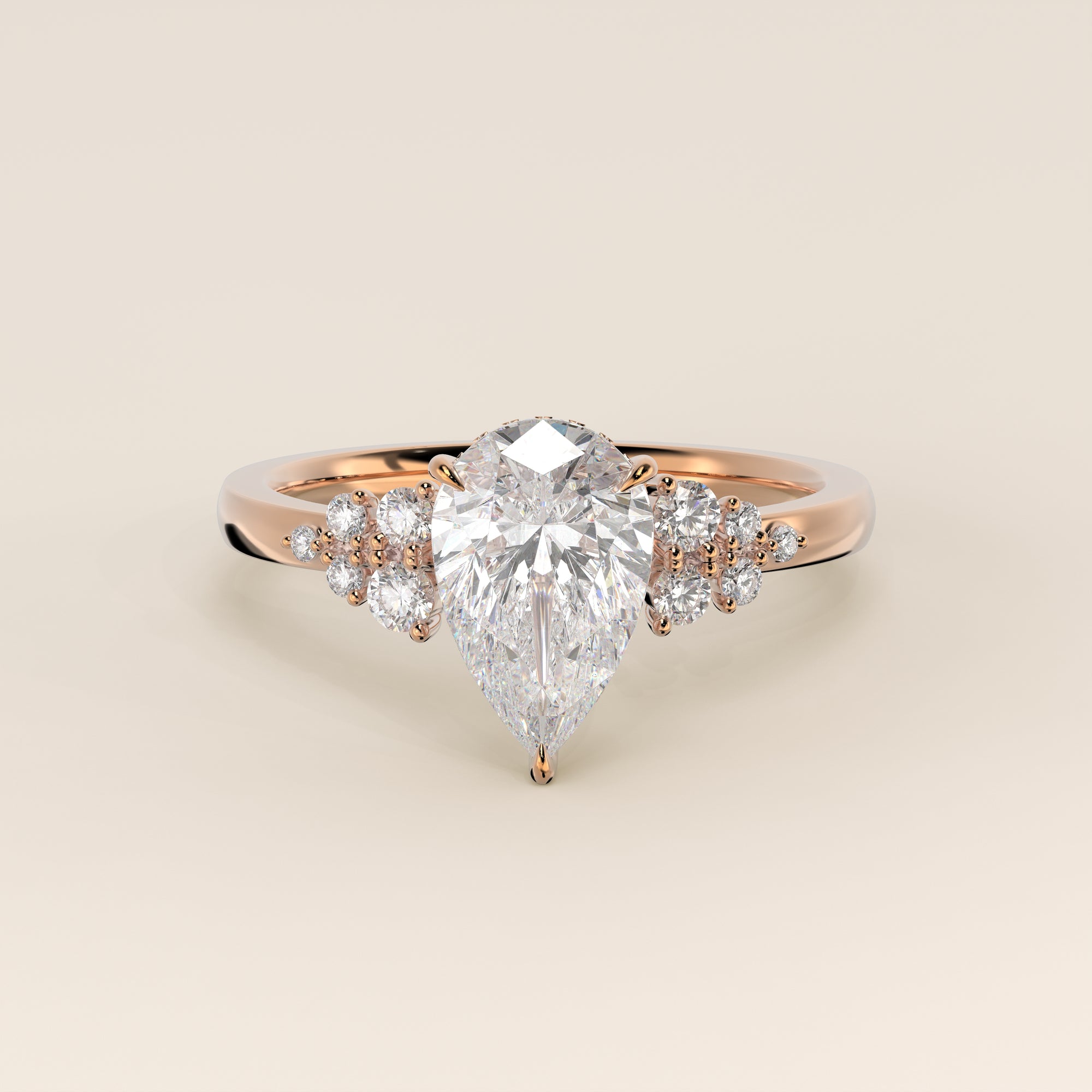 Verlovingsring peer lab grown diamant met snowdrift en hidden halo, rosegoud