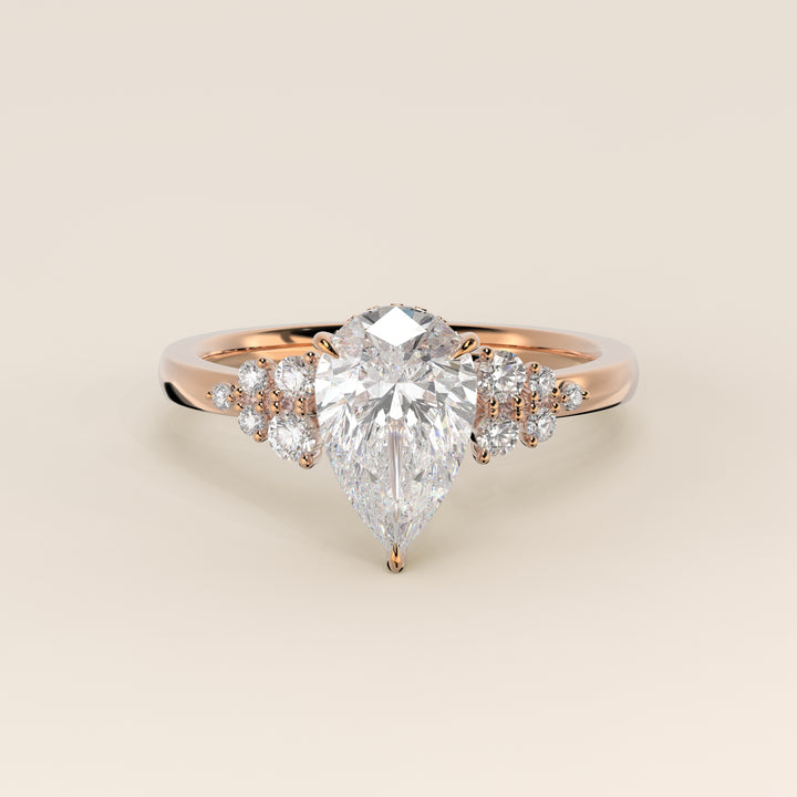 Verlovingsring peer lab grown diamant met snowdrift en hidden halo, rosegoud