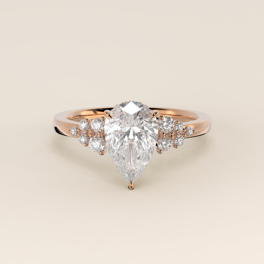 Verlovingsring peer lab grown diamant met snowdrift en hidden halo, rosegoud