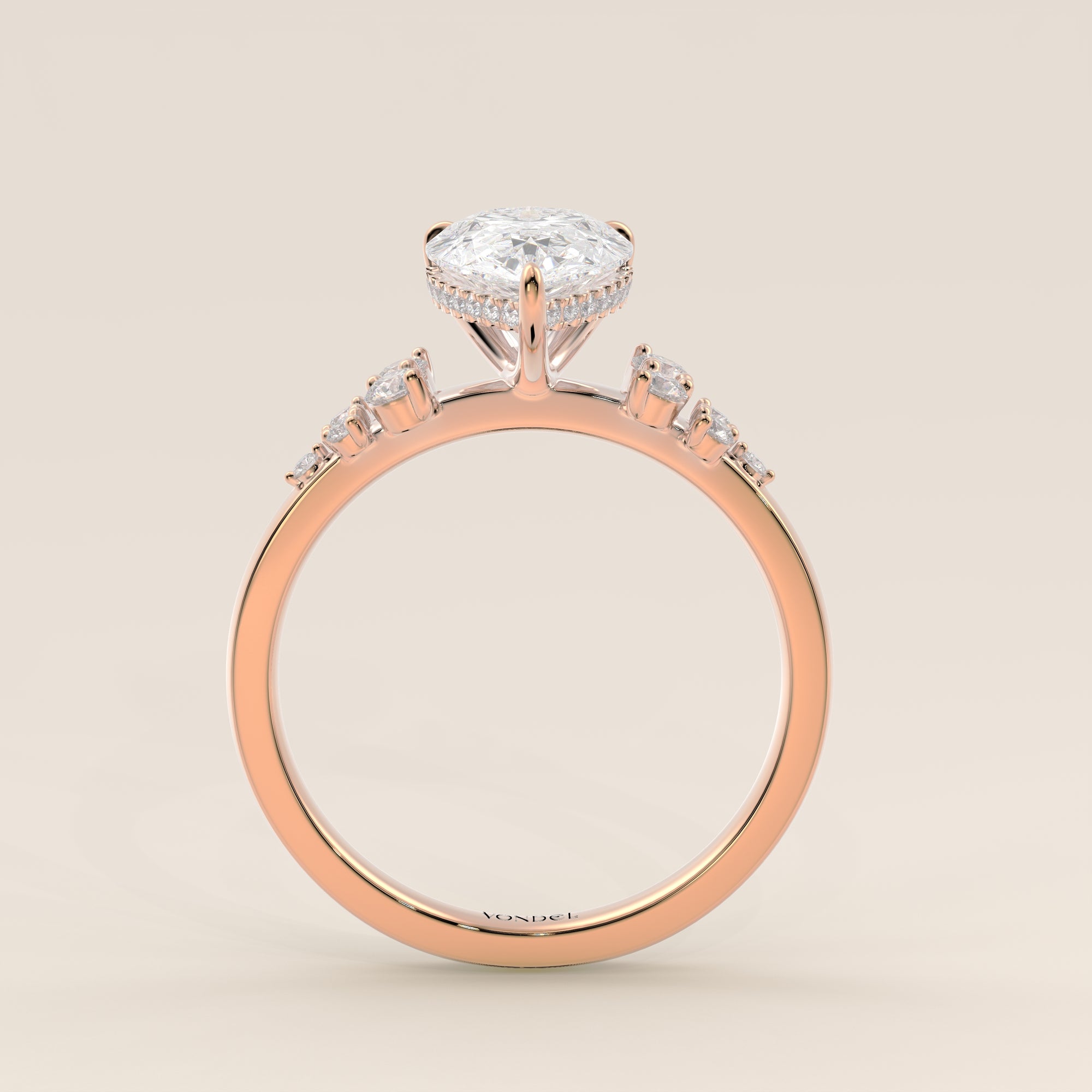 Verlovingsring peer lab grown diamant met snowdrift en hidden halo, rosegoud
