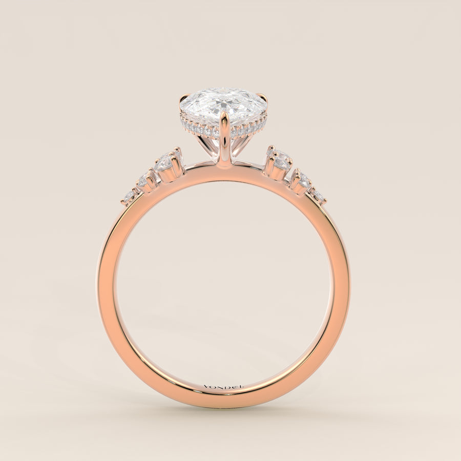 Verlovingsring peer lab grown diamant met snowdrift en hidden halo, rosegoud