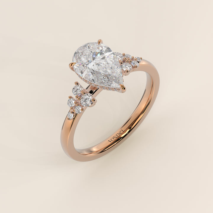 Verlovingsring peer lab grown diamant met snowdrift en hidden halo, rosegoud