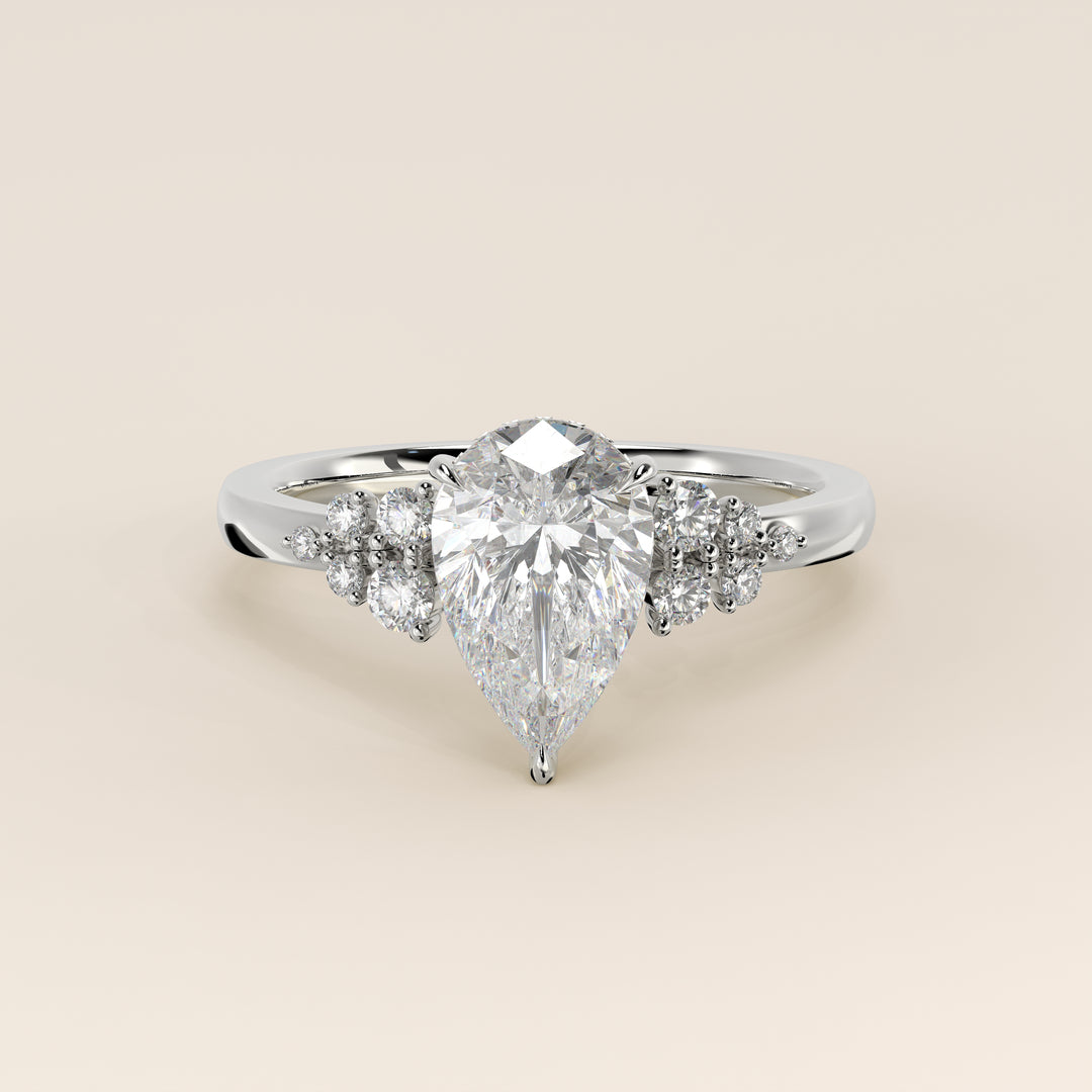 Verlovingsring peer lab grown diamant met snowdrift en hidden halo, witgoud
