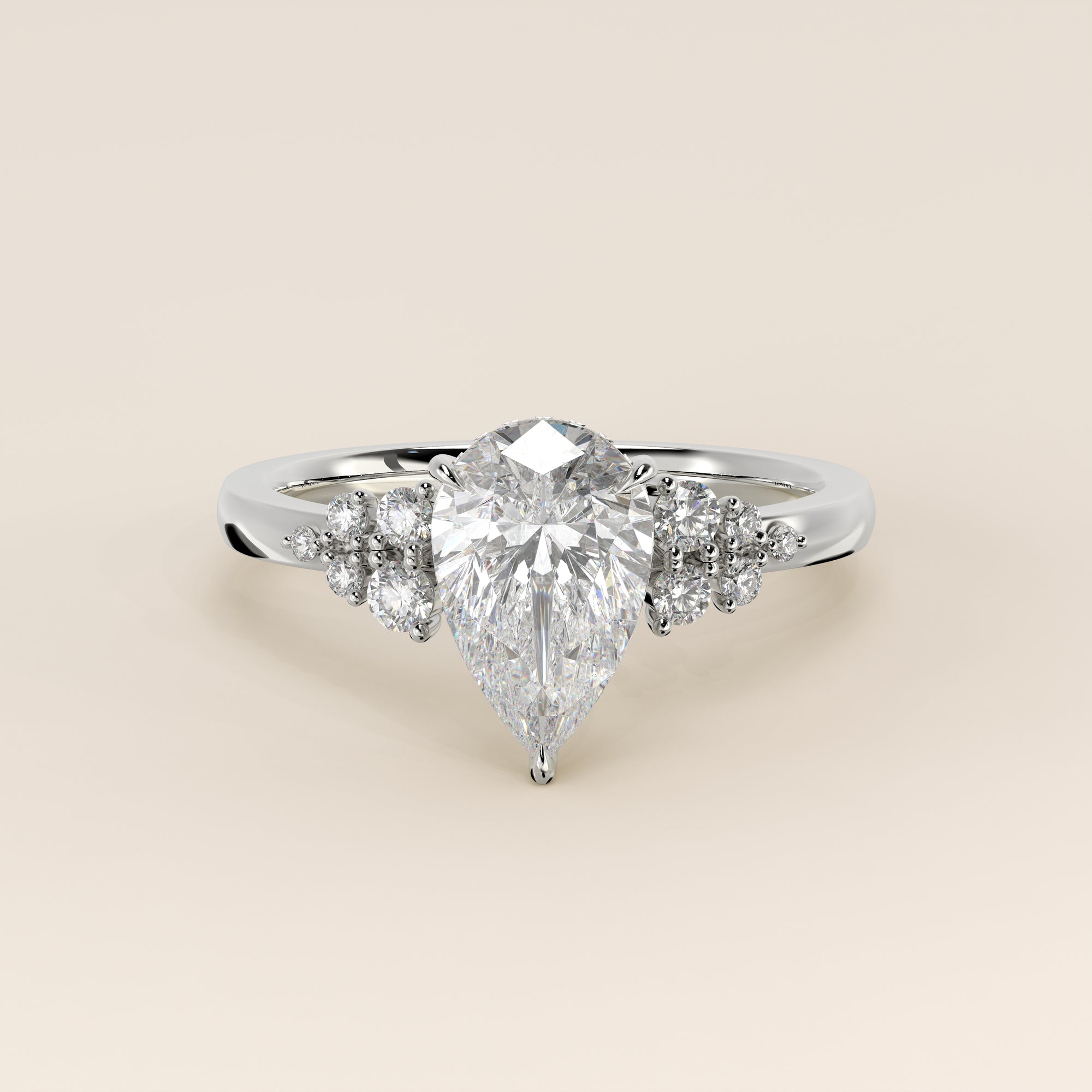 Verlovingsring peer lab grown diamant met snowdrift en hidden halo, witgoud