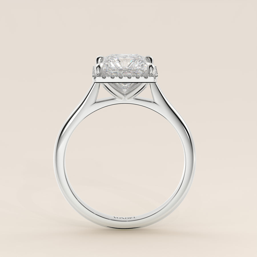 Verlovingsring princess halo lab grown diamant met cathedral en hoge zetting, witgoud