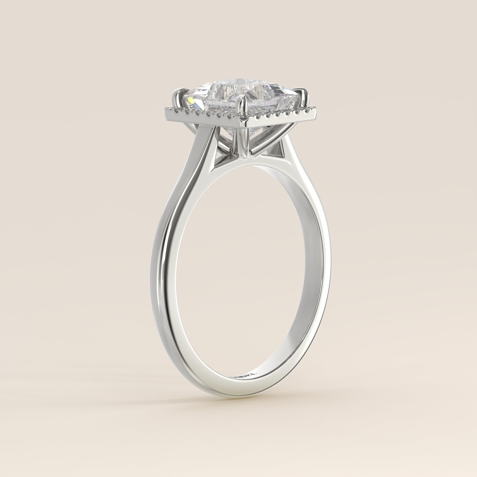 Verlovingsring princess halo lab grown diamant met cathedral en hoge zetting, witgoud