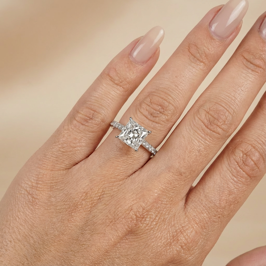 Lara - Princess Solitaire Lab Grown Diamond Ring with Cathedral Settin ...