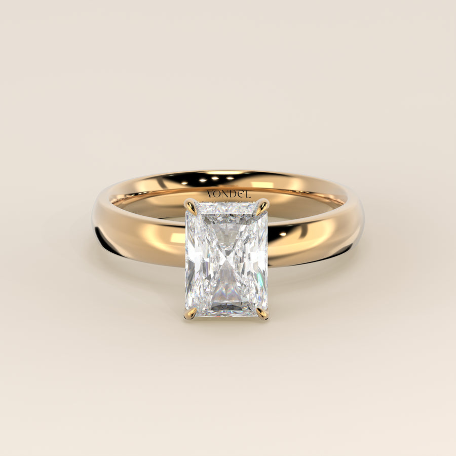 Verlovingsring radiant lab grown diamant met brede band en hidden halo, geelgoud