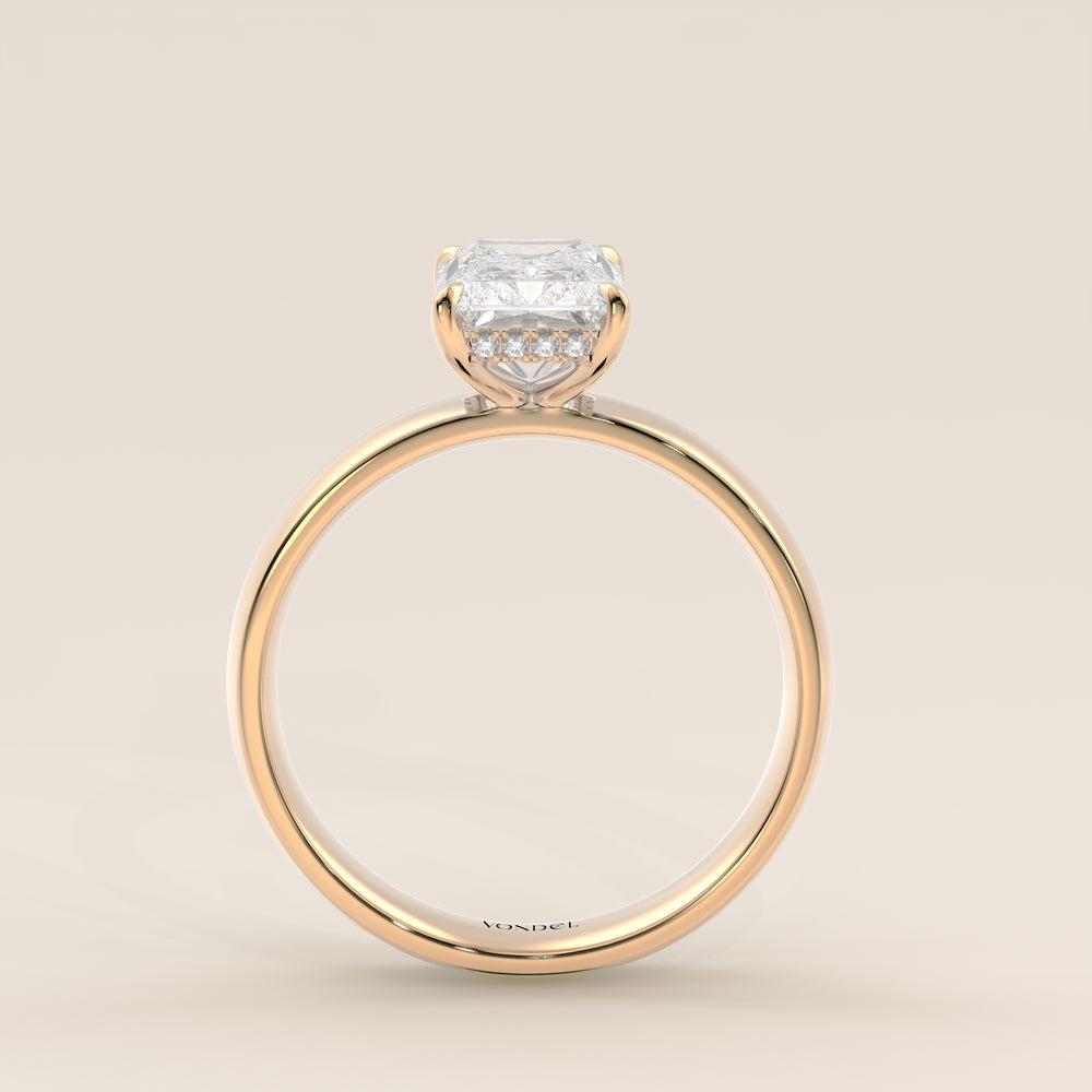 Verlovingsring radiant lab grown diamant met brede band en hidden halo, geelgoud