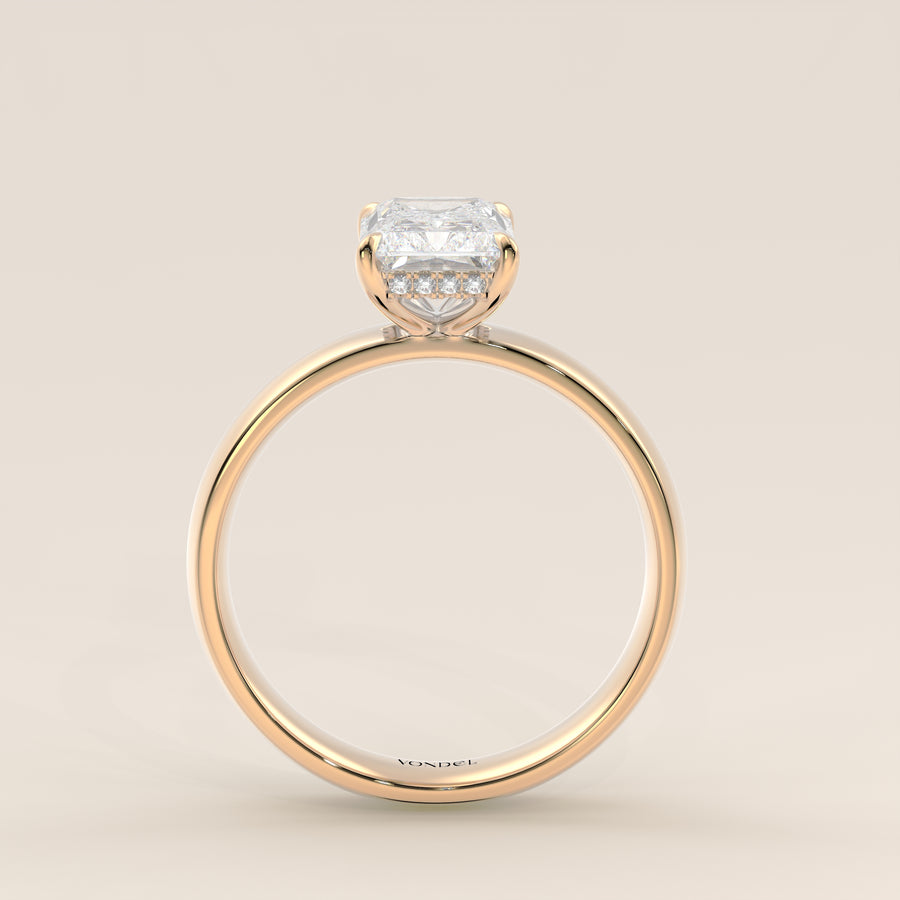 Verlovingsring radiant lab grown diamant met brede band en hidden halo, geelgoud