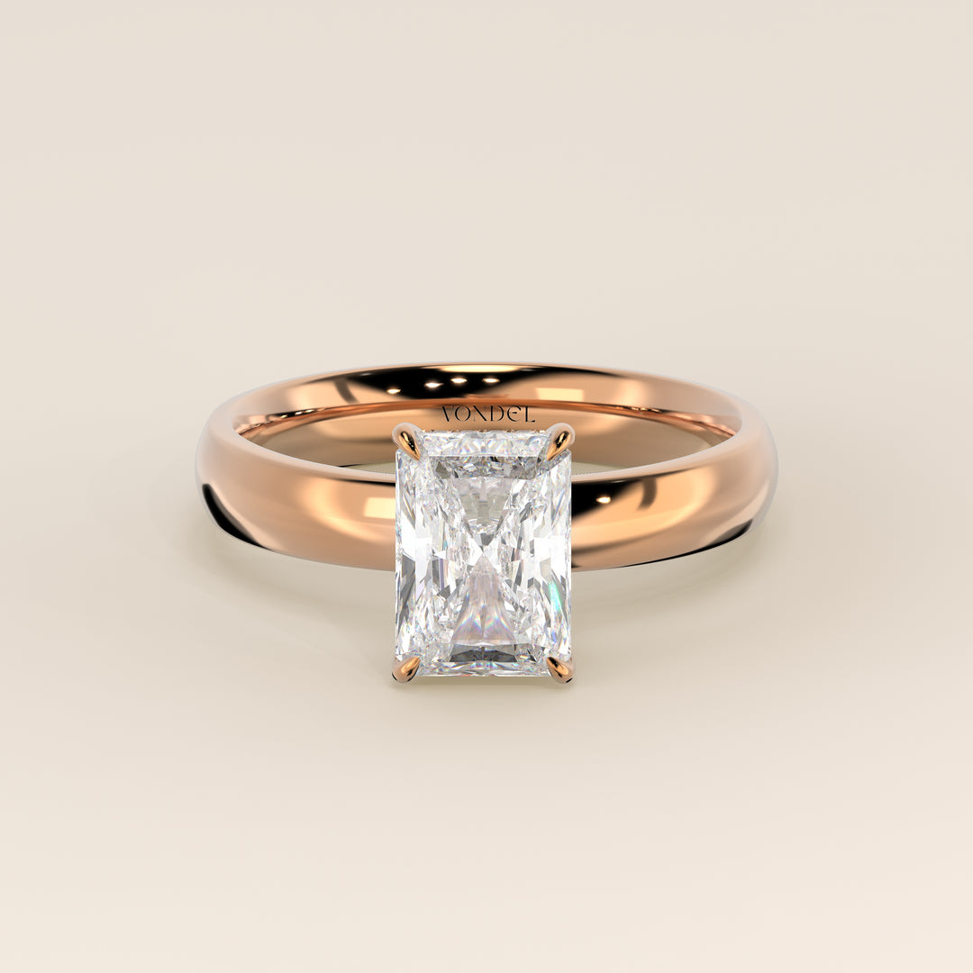 Verlovingsring radiant lab grown diamant met brede band en hidden halo, rosegoud