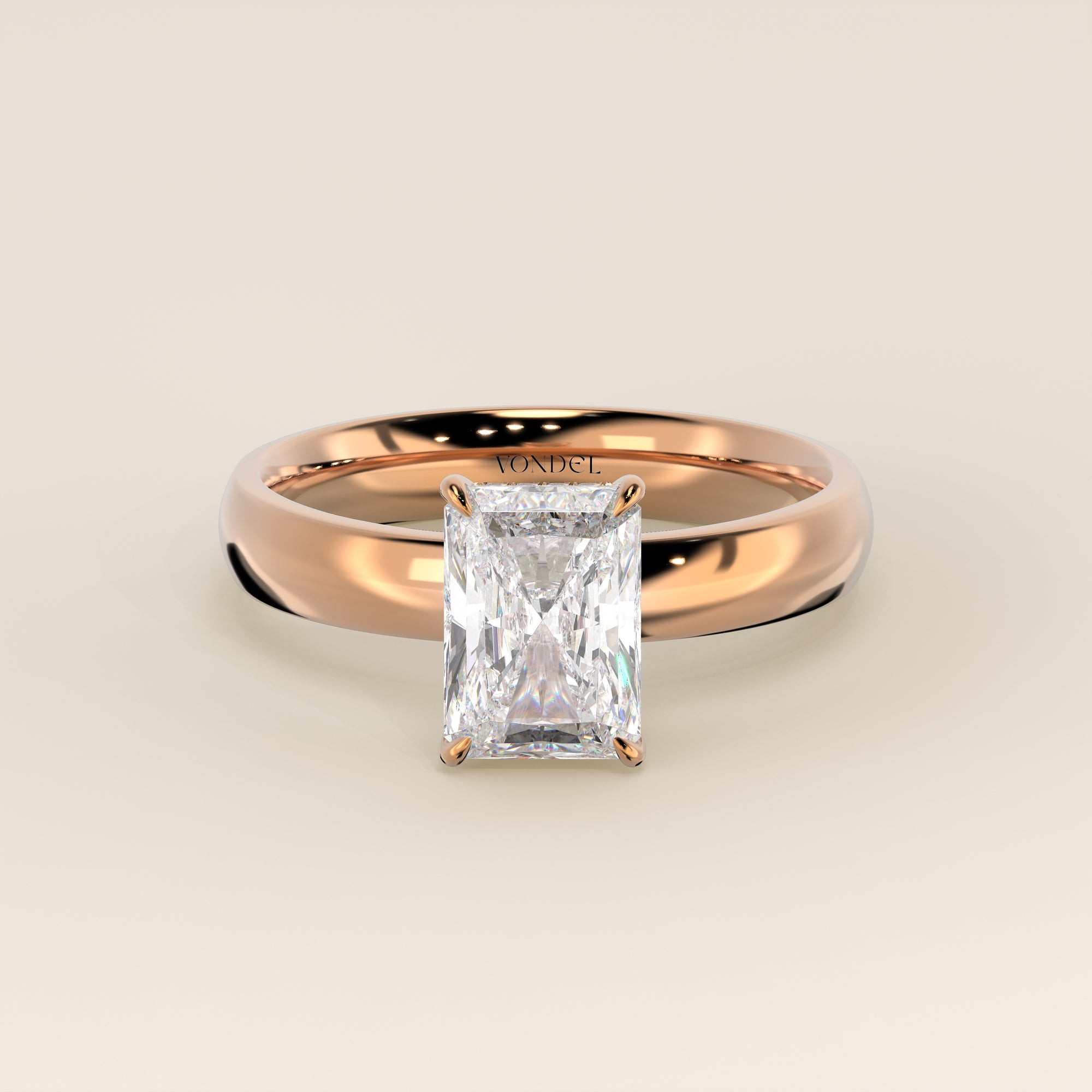 Verlovingsring radiant lab grown diamant met brede band en hidden halo, rosegoud