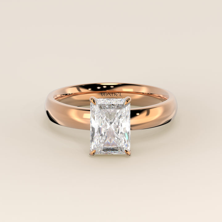Verlovingsring radiant lab grown diamant met brede band en hidden halo, rosegoud