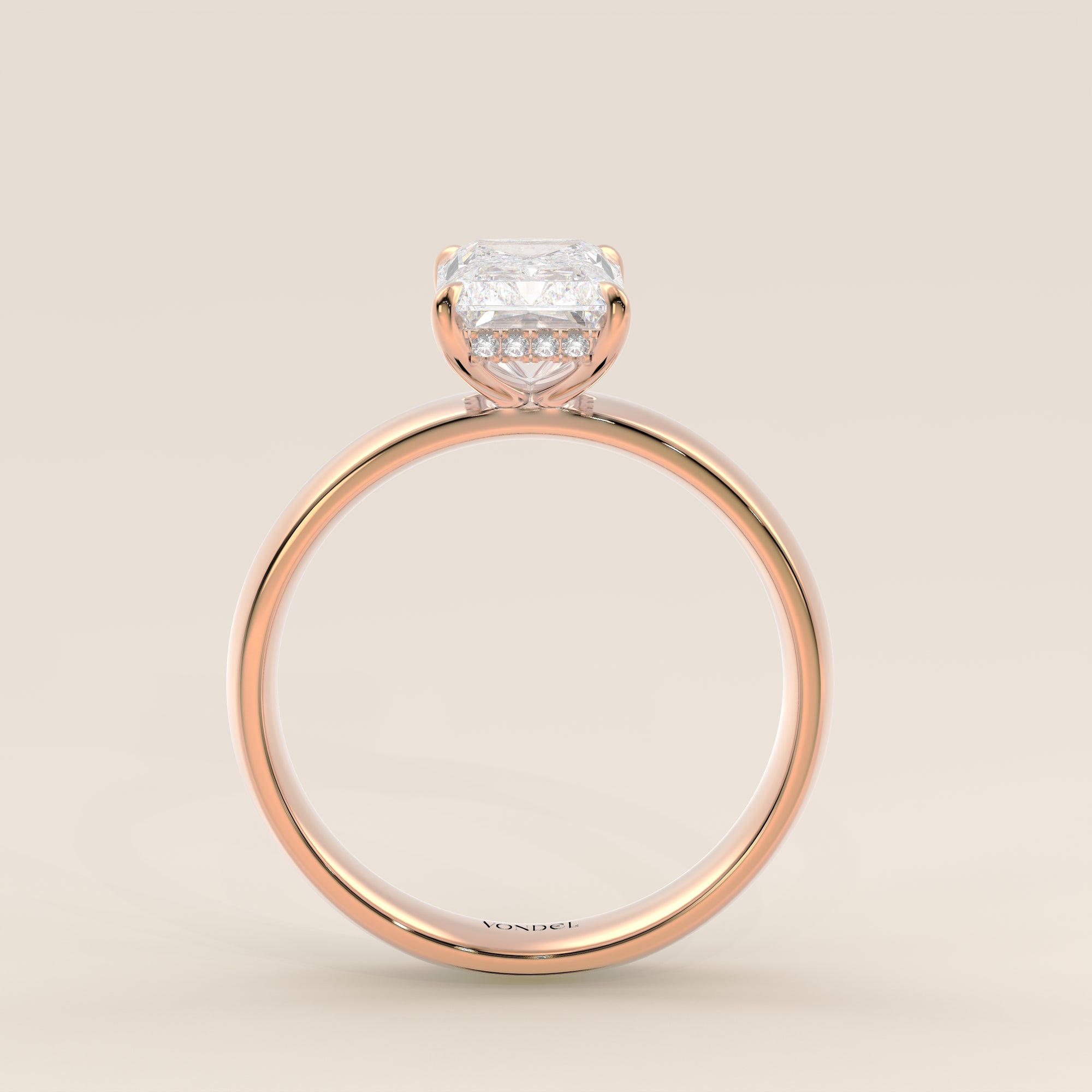 Verlovingsring radiant lab grown diamant met brede band en hidden halo, rosegoud