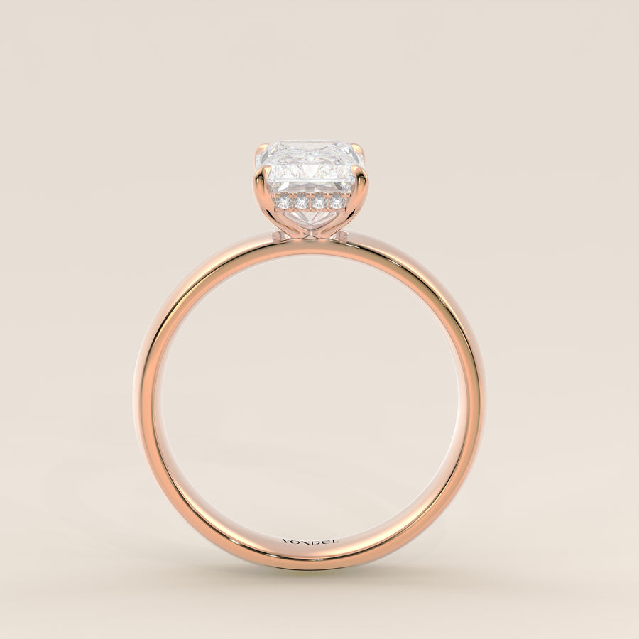 Verlovingsring radiant lab grown diamant met brede band en hidden halo, rosegoud