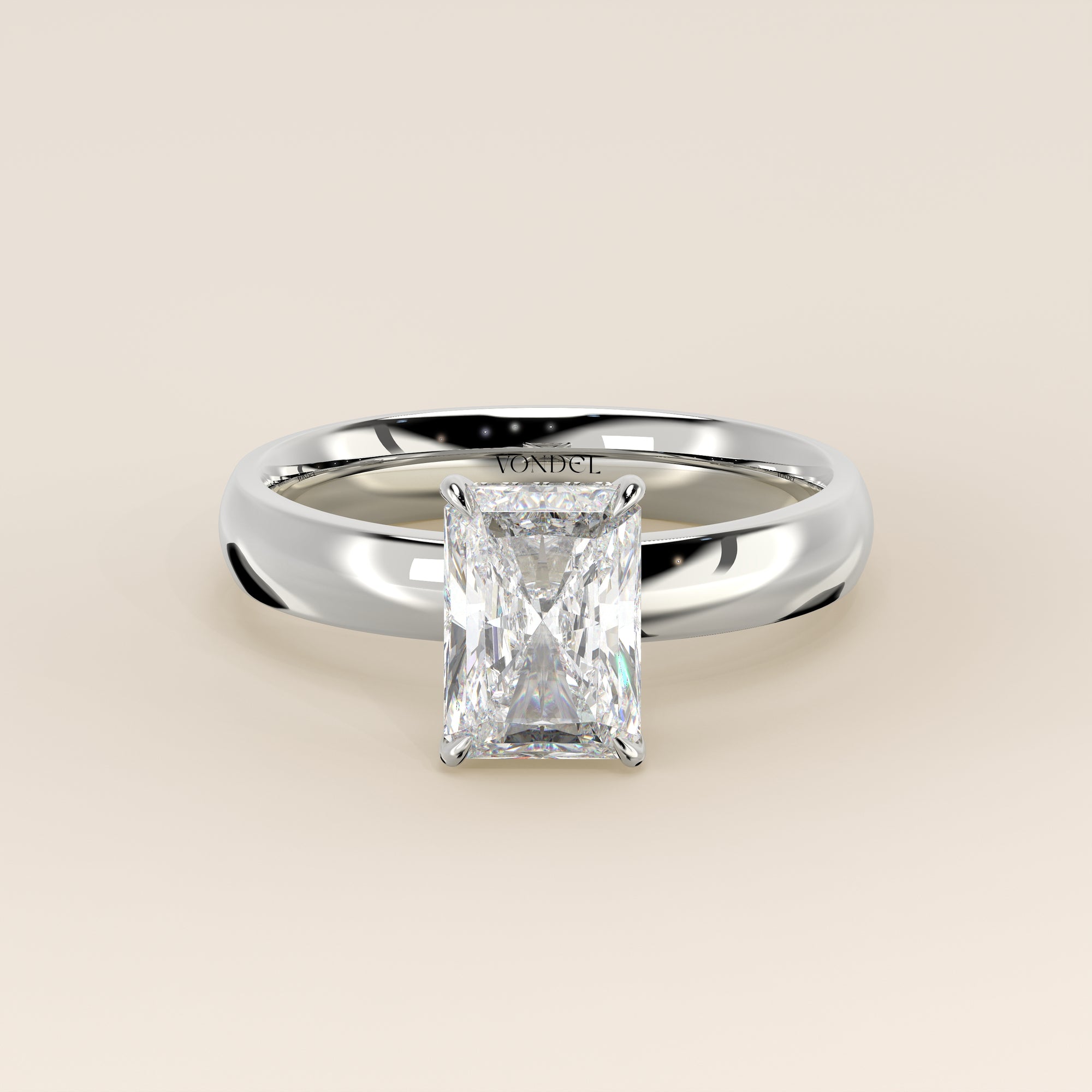 Verlovingsring radiant lab grown diamant met brede band en hidden halo, witgoud