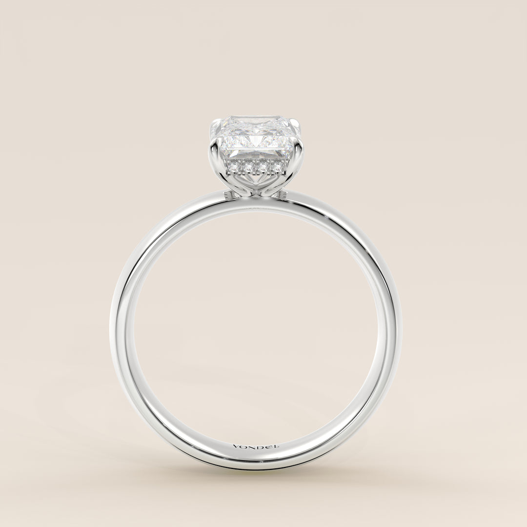 Verlovingsring radiant lab grown diamant met brede band en hidden halo, witgoud