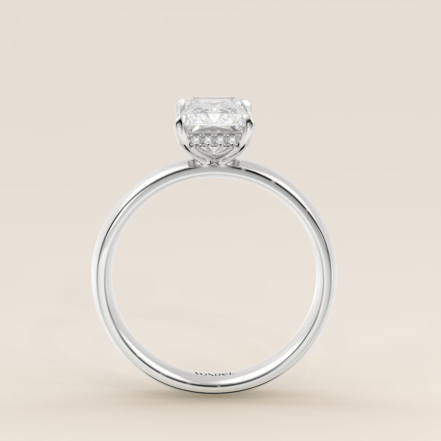 Verlovingsring radiant lab grown diamant met brede band en hidden halo, witgoud