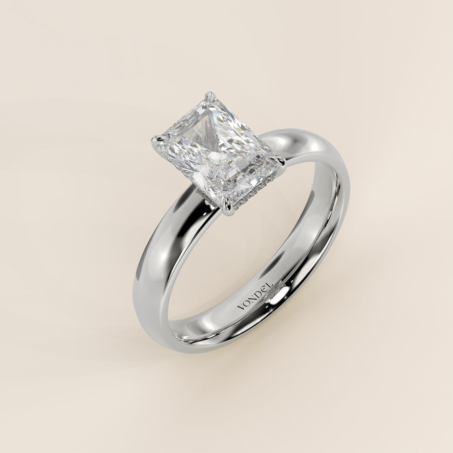 Verlovingsring radiant lab grown diamant met brede band en hidden halo, witgoud