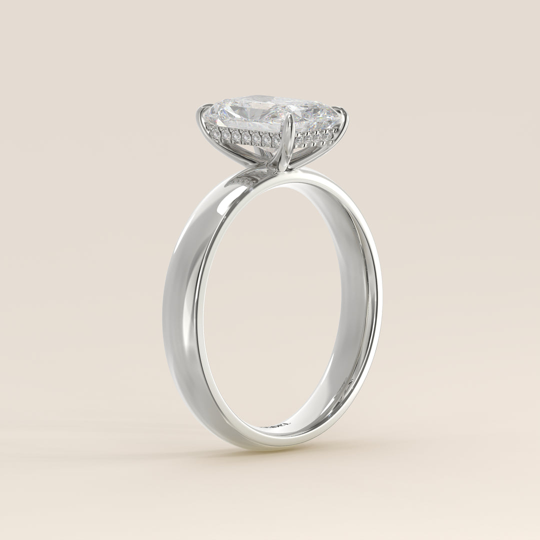 Verlovingsring radiant lab grown diamant met brede band en hidden halo, witgoud