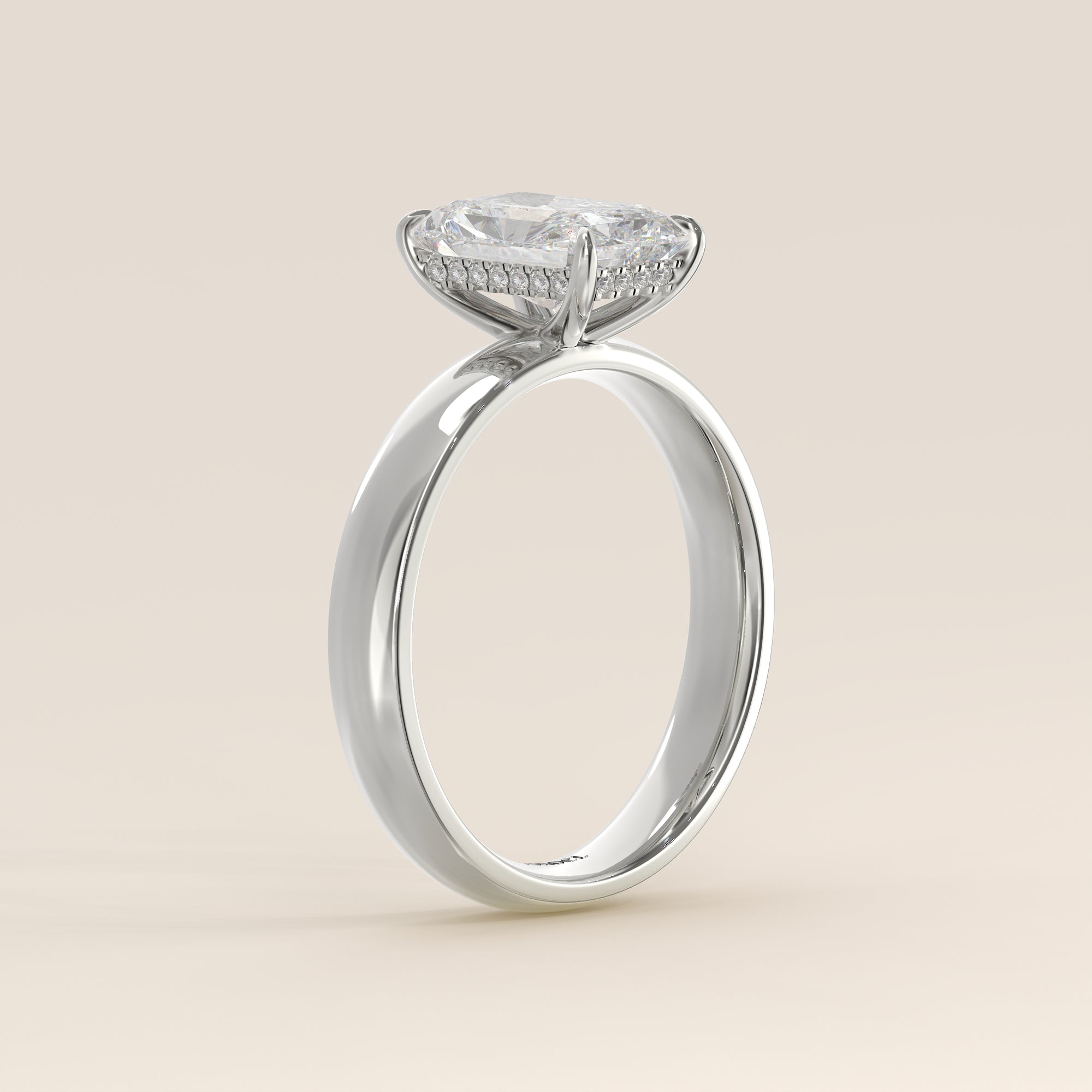 Verlovingsring radiant lab grown diamant met brede band en hidden halo, witgoud