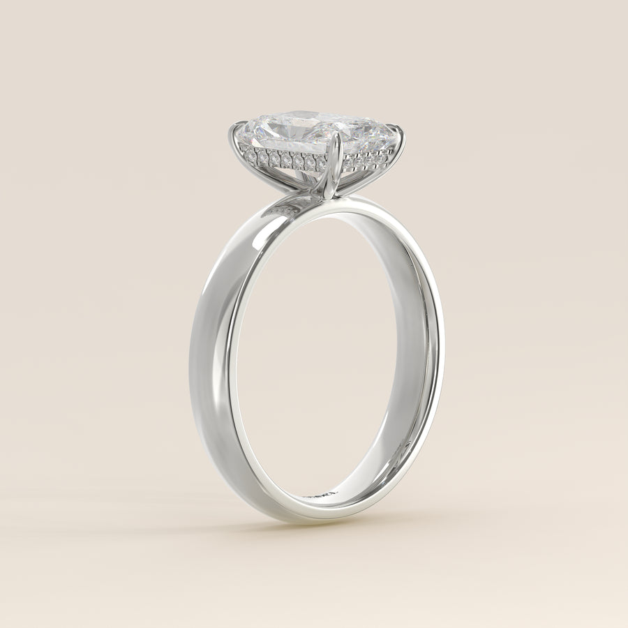 Verlovingsring radiant lab grown diamant met brede band en hidden halo, witgoud