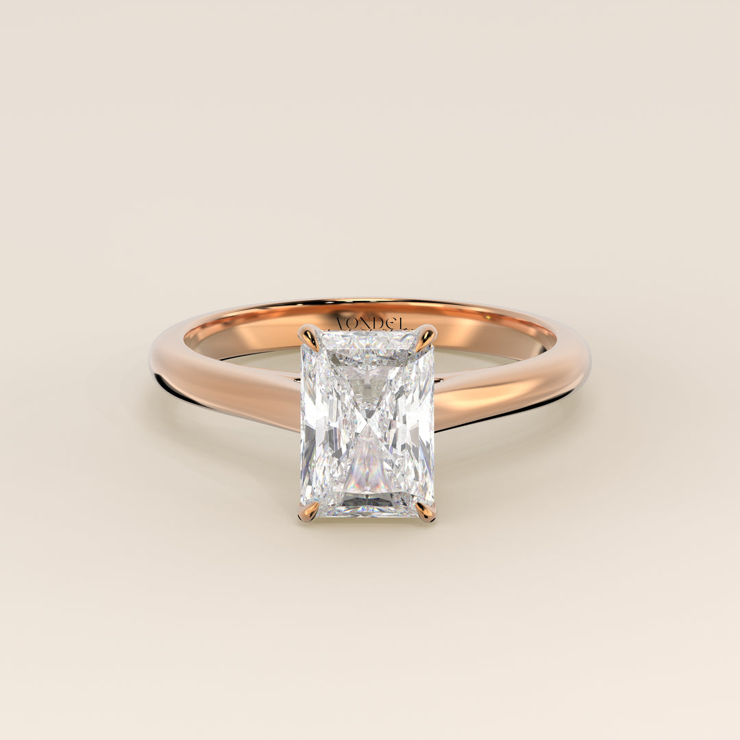 Verlovingsring radiant lab grown diamant met cathedral setting en hidden halo, rosegoud