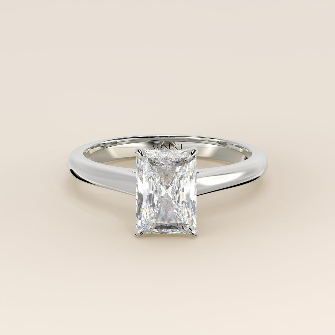 Verlovingsring radiant lab grown diamant met cathedral setting en hidden halo, witgoud