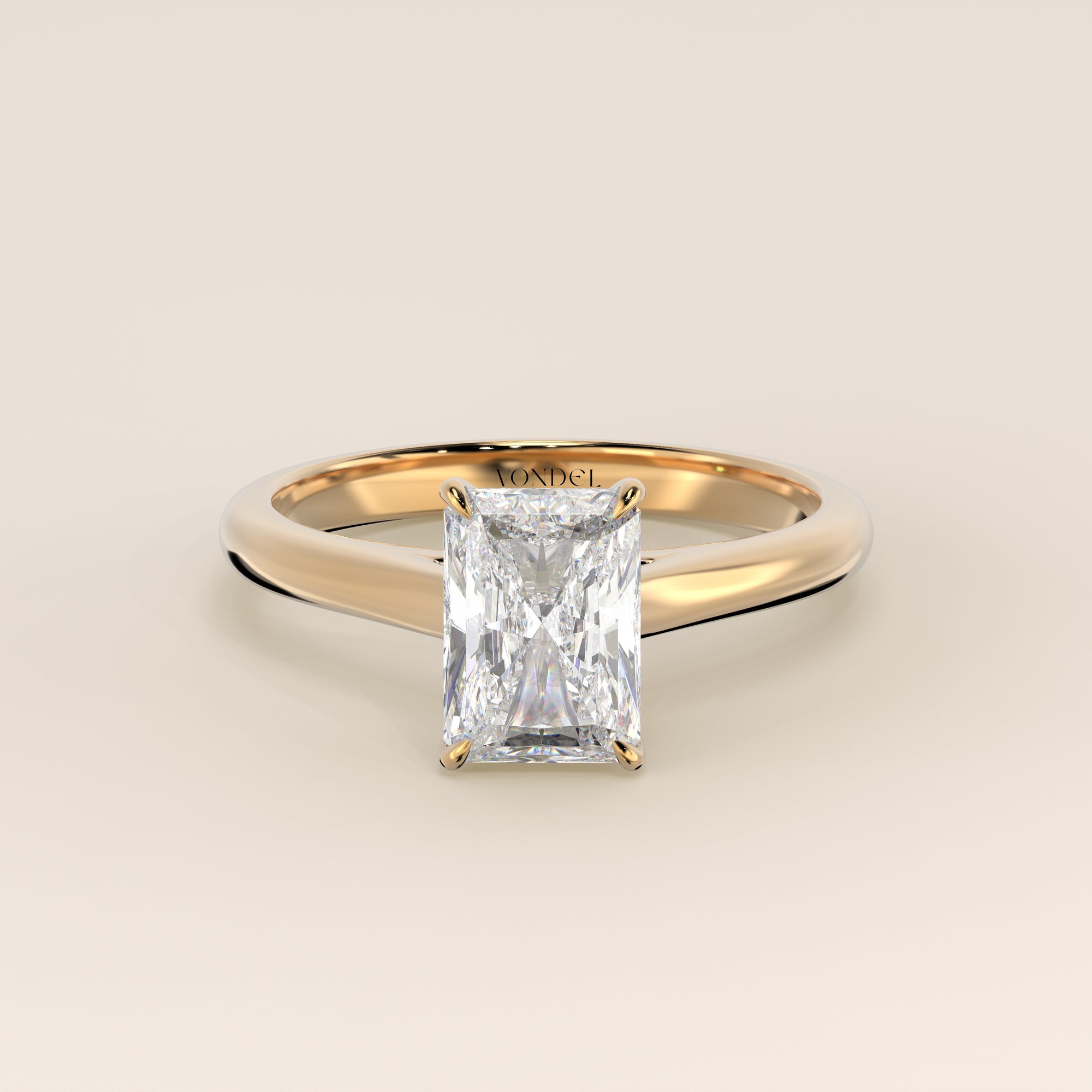 Verlovingsring radiant lab grown diamant met cathedral setting, geelgoud