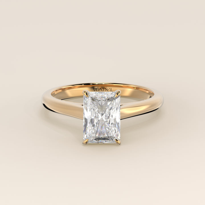 Verlovingsring radiant lab grown diamant met cathedral setting, geelgoud