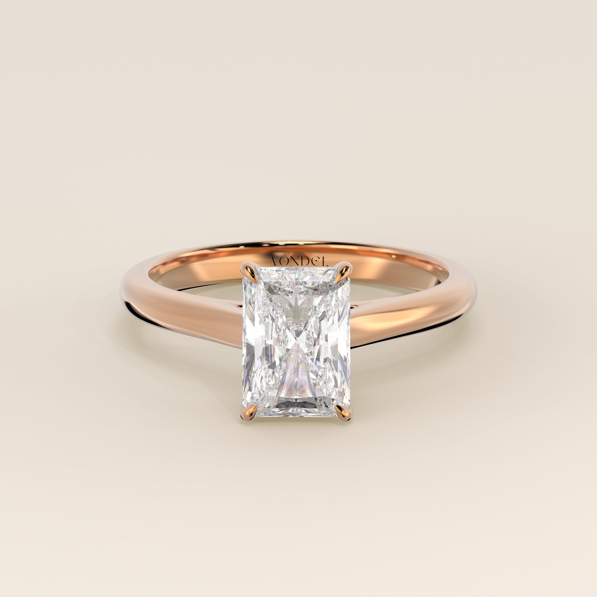 Verlovingsring radiant lab grown diamant met cathedral setting, rosegoud