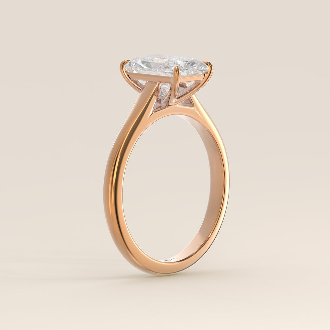 Verlovingsring radiant lab grown diamant met cathedral setting, rosegoud
