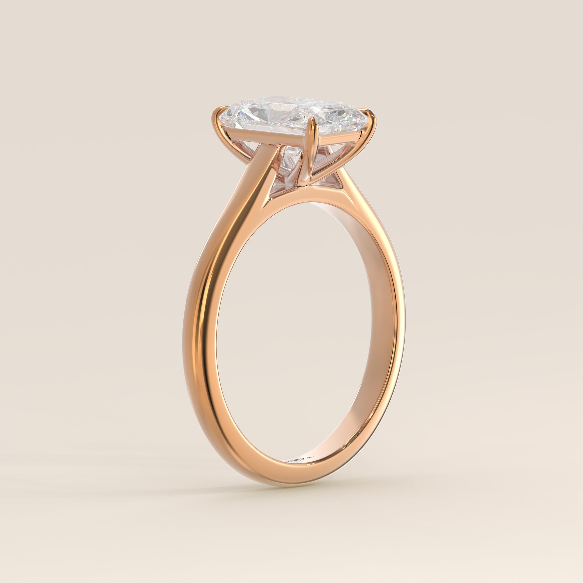 Verlovingsring radiant lab grown diamant met cathedral setting, rosegoud