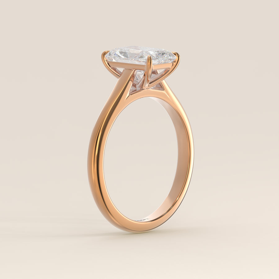 Verlovingsring radiant lab grown diamant met cathedral setting, rosegoud