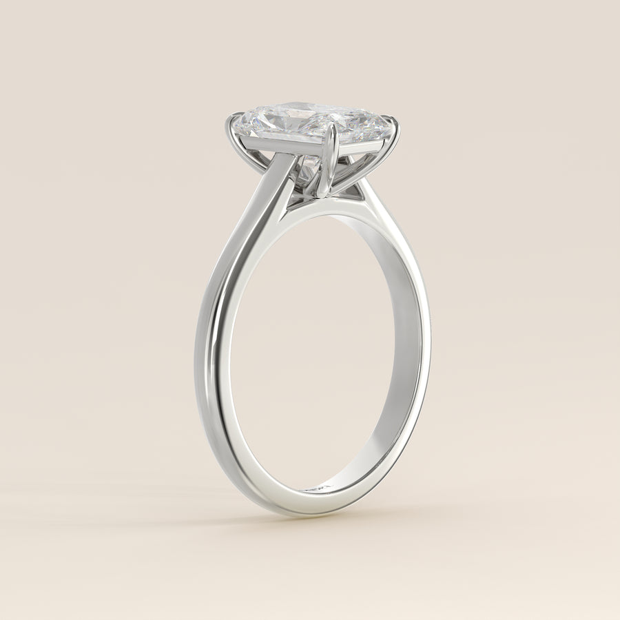 Verlovingsring radiant lab grown diamant met cathedral setting, witgoud