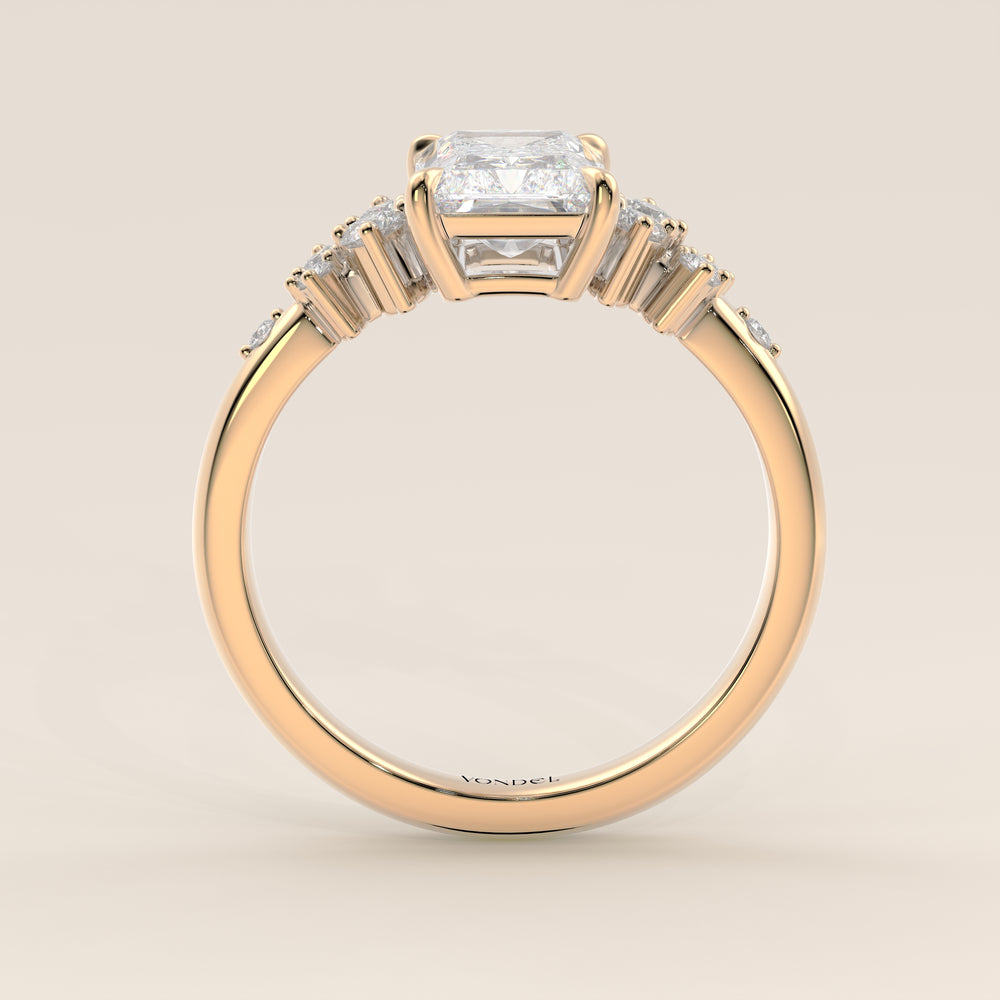 Verlovingsring radiant lab grown diamant met hidden halo en lage zetting, geelgoud