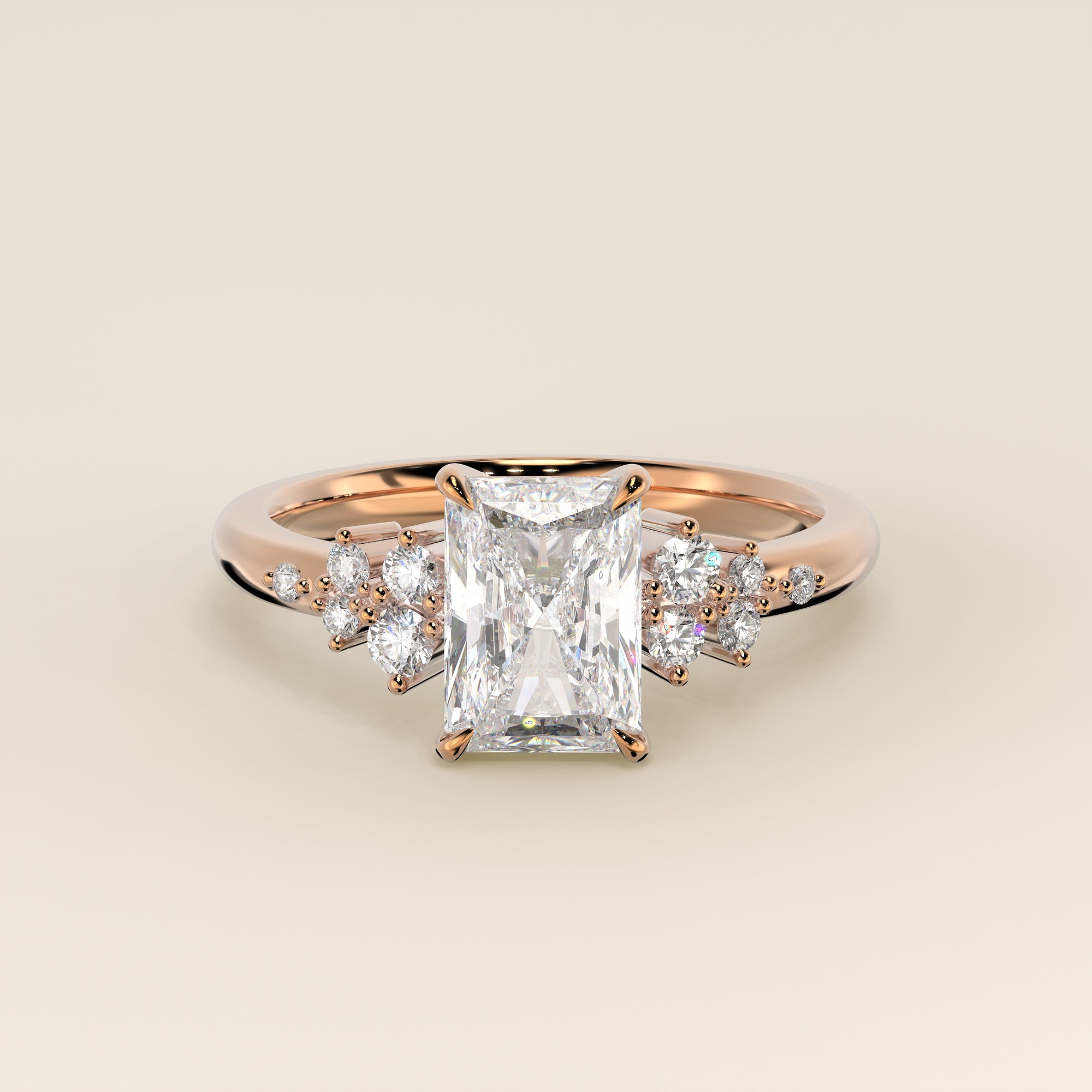Verlovingsring radiant lab grown diamant met hidden halo en lage zetting, rosegoud