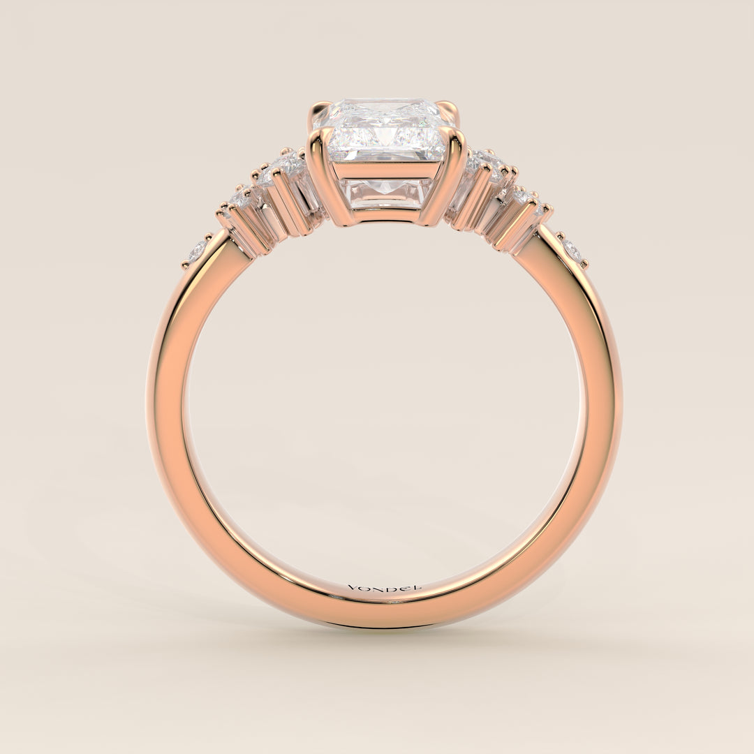 Verlovingsring radiant lab grown diamant met hidden halo en lage zetting, rosegoud