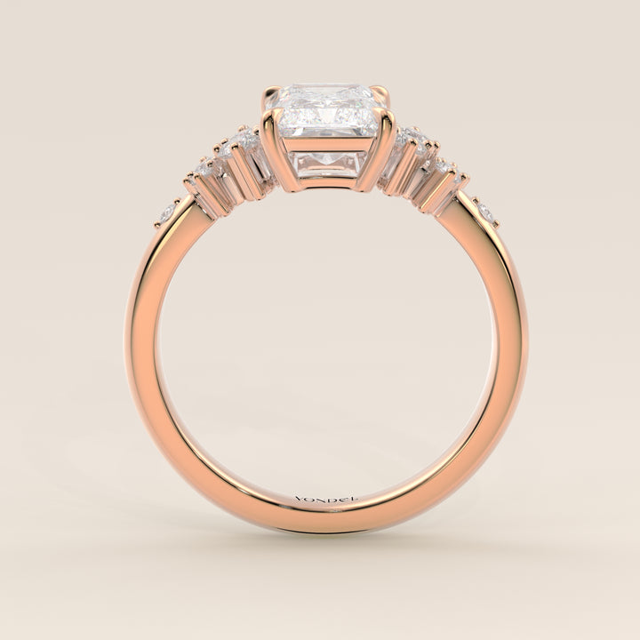 Verlovingsring radiant lab grown diamant met hidden halo en lage zetting, rosegoud