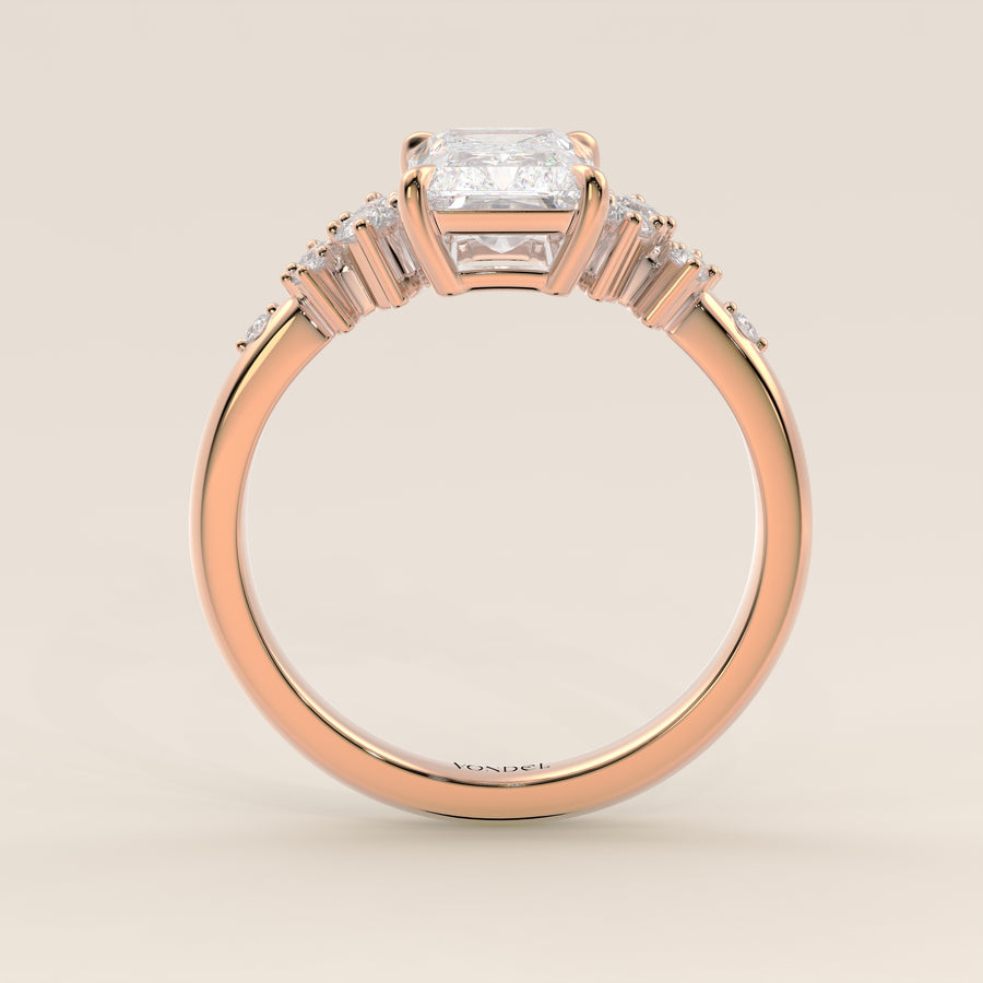 Verlovingsring radiant lab grown diamant met hidden halo en lage zetting, rosegoud