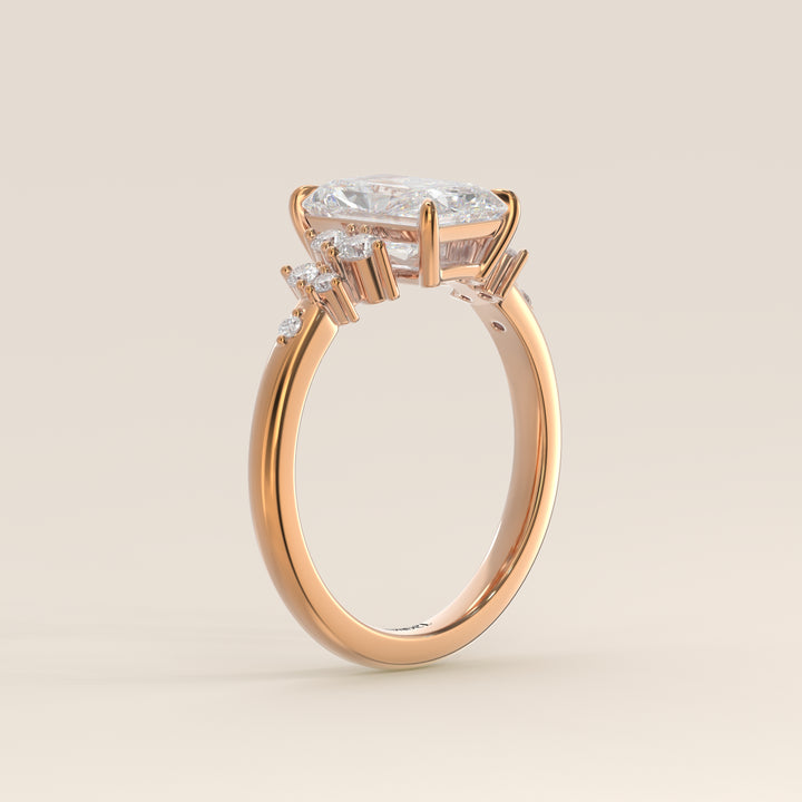 Verlovingsring radiant lab grown diamant met hidden halo en lage zetting, rosegoud