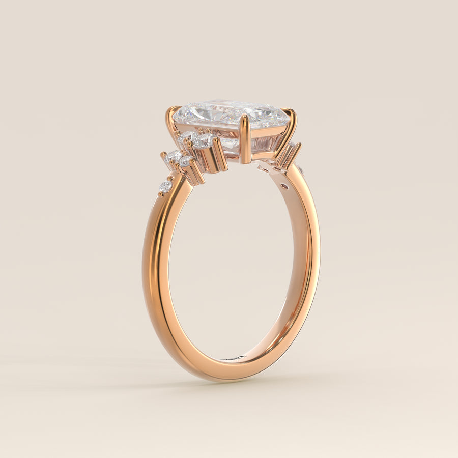 Verlovingsring radiant lab grown diamant met hidden halo en lage zetting, rosegoud