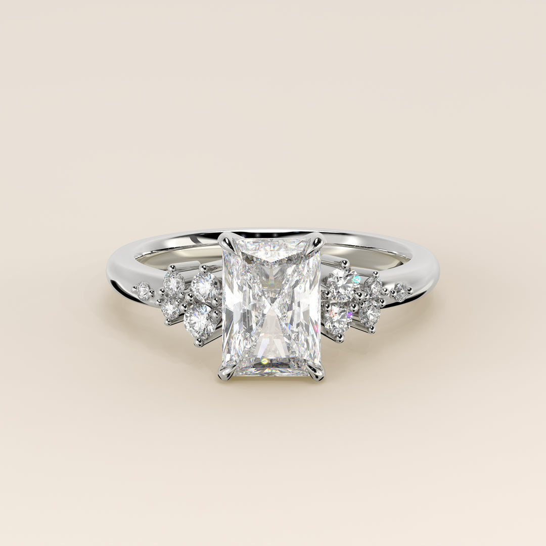 Verlovingsring radiant lab grown diamant met hidden halo en lage zetting, witgoud