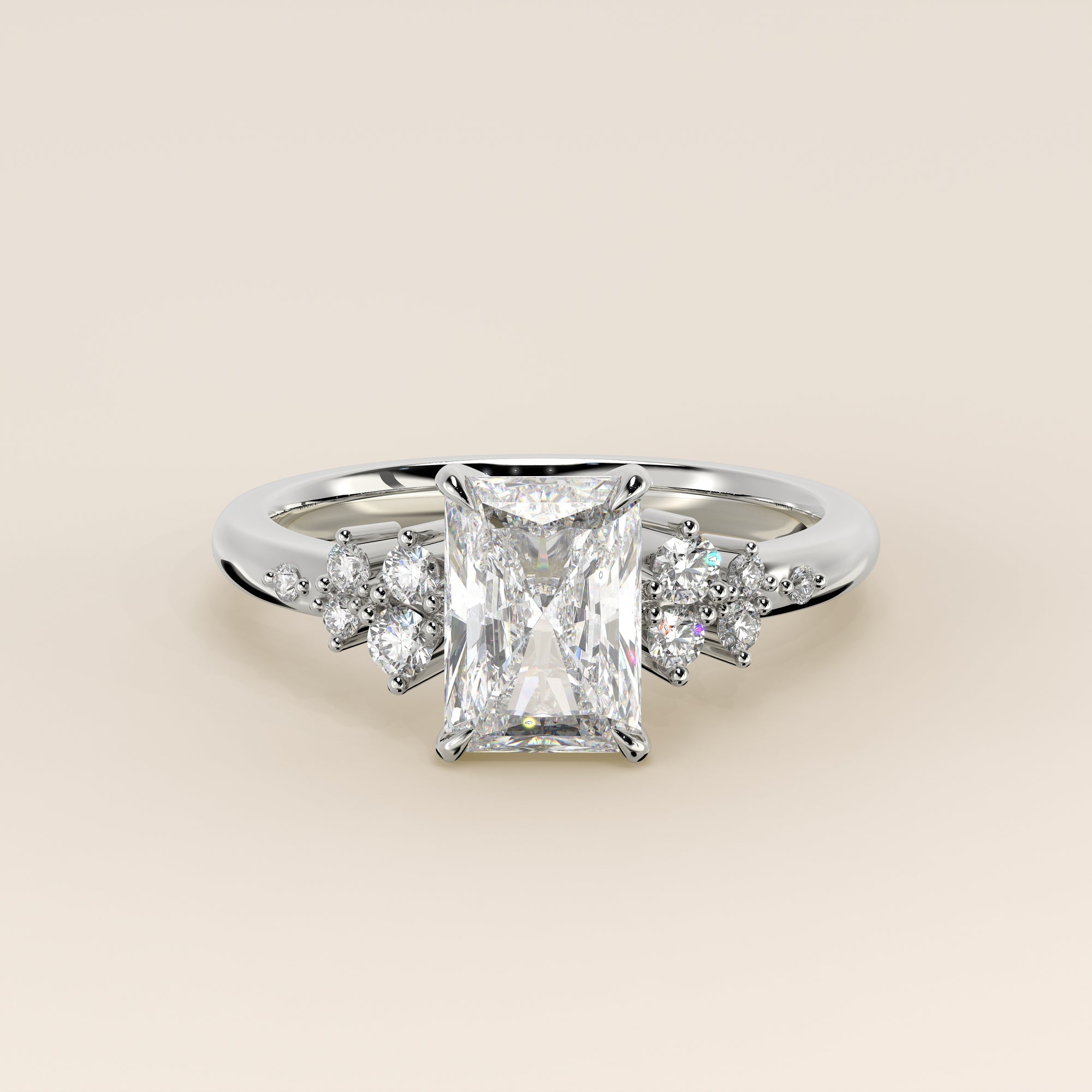 Verlovingsring radiant lab grown diamant met hidden halo en lage zetting, witgoud
