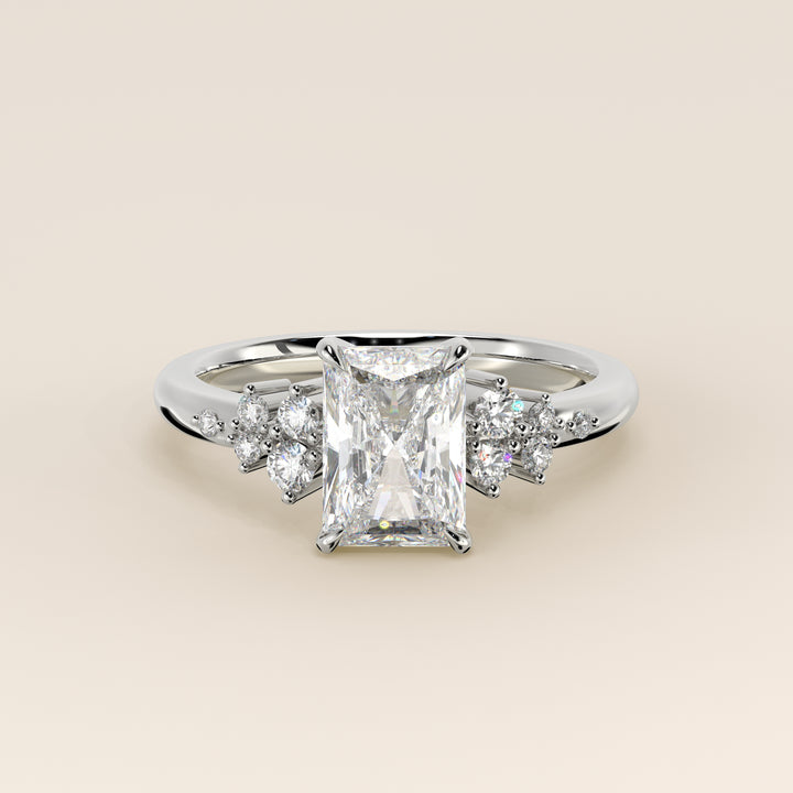 Verlovingsring radiant lab grown diamant met hidden halo en lage zetting, witgoud